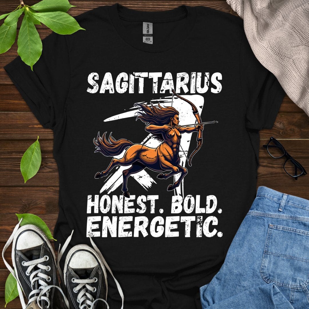 Printify T-Shirt Black / XS Sagittarius - Honest. Bold. Energetic