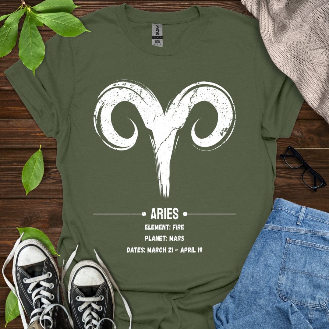 Printify T-Shirt Military Green / S Aries Glyph