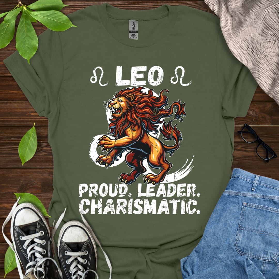 Printify T-Shirt Military Green / S Leo - Proud. Leader. Charismatic.