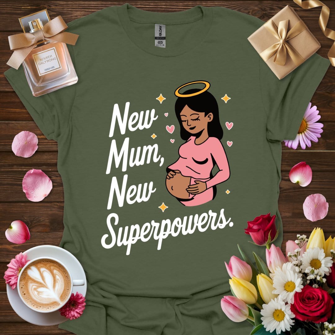 Printify T-Shirt Military Green / S New Mum Superpowers T-Shirt