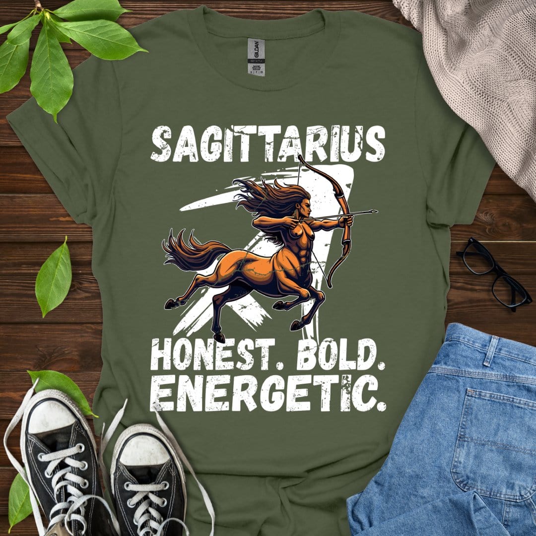 Printify T-Shirt Military Green / S Sagittarius - Honest. Bold. Energetic