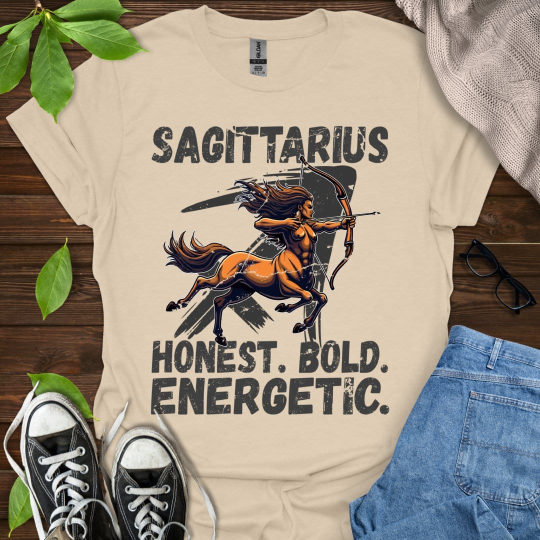 Printify T-Shirt Sand / S Sagittarius - Honest. Bold. Energetic