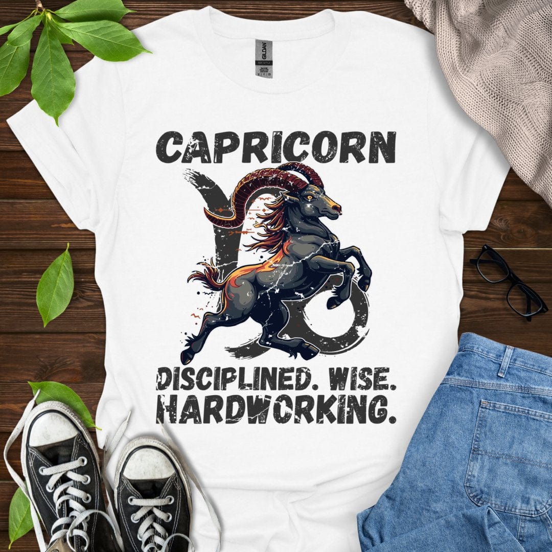 Printify T-Shirt White / XS Capricorn - Disciplined. Wise. Hardworking.