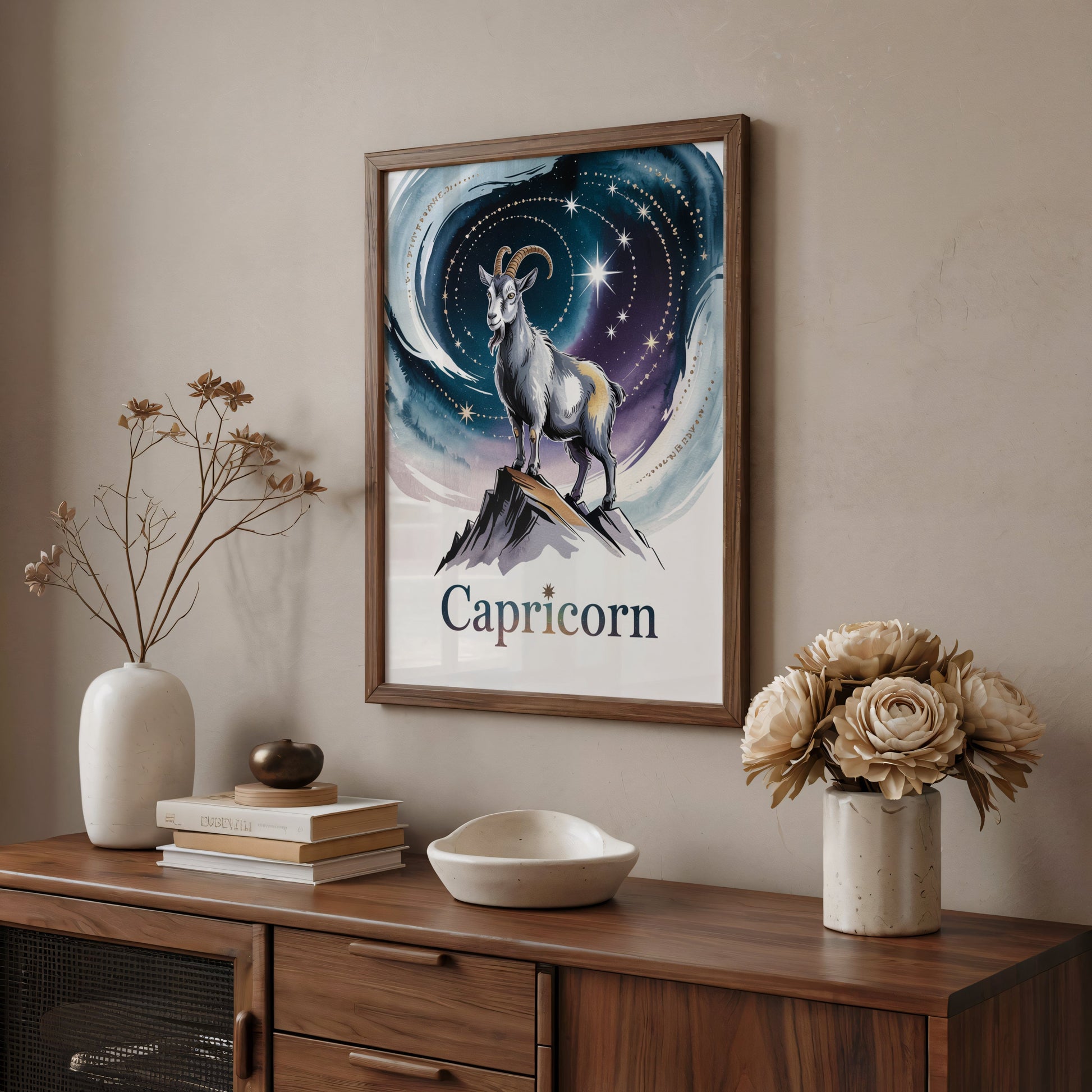 Aisle29 Posters Capricorn Celestial Goat Wall Art