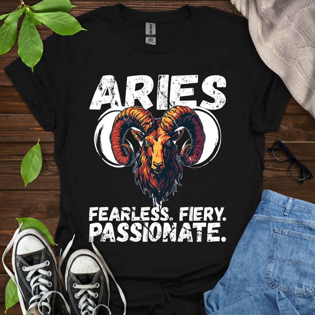 Printify T-Shirt Black / XS Aries - Fearless. Fiery. Passionate.