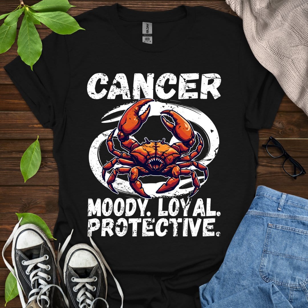 Printify T-Shirt Black / XS Cancer - Moody. Loyal. Protective