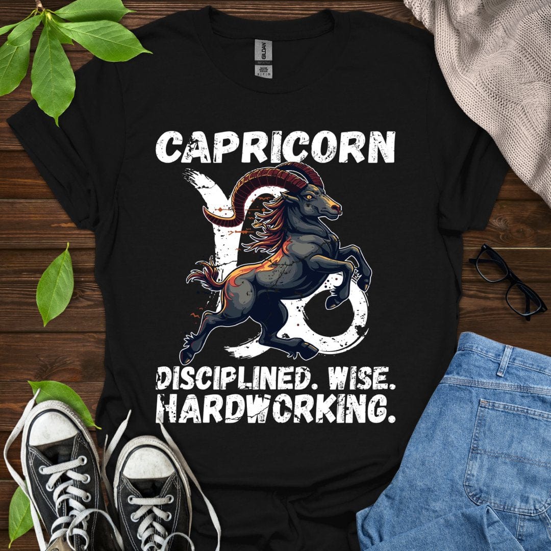 Printify T-Shirt Black / XS Capricorn - Disciplined. Wise. Hardworking.
