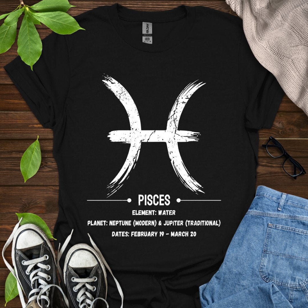 Printify T-Shirt Black / XS Pisces Glyph