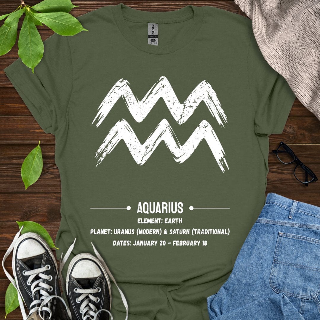 Printify T-Shirt Military Green / S Aquarius Glyph
