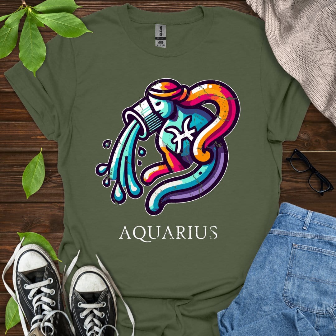 Printify T-Shirt Military Green / S Aquarius (Simple)
