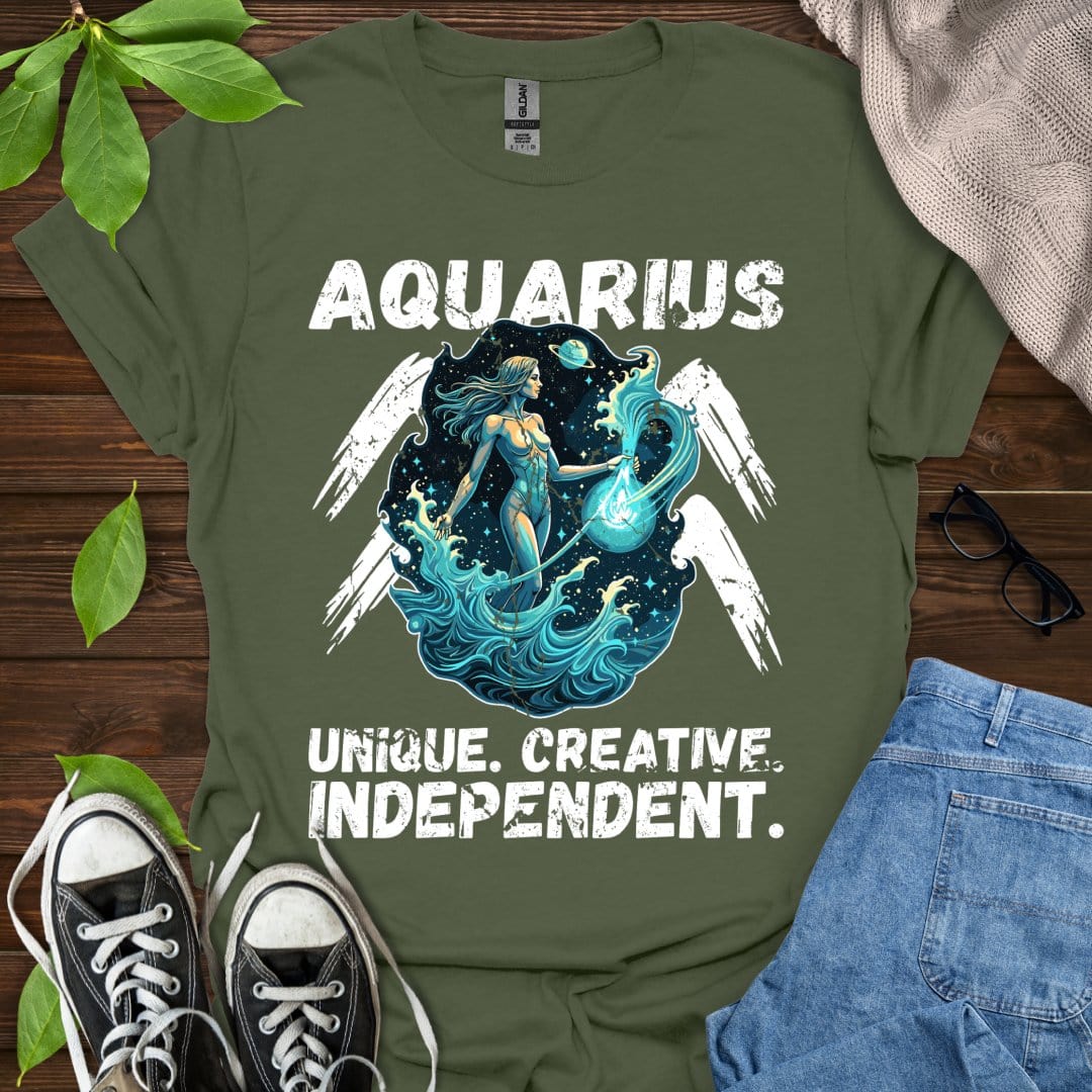 Printify T-Shirt Military Green / S Aquarius - Unique. Creative. Independent.