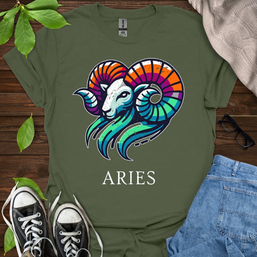 Printify T-Shirt Military Green / S Aries (Simple)
