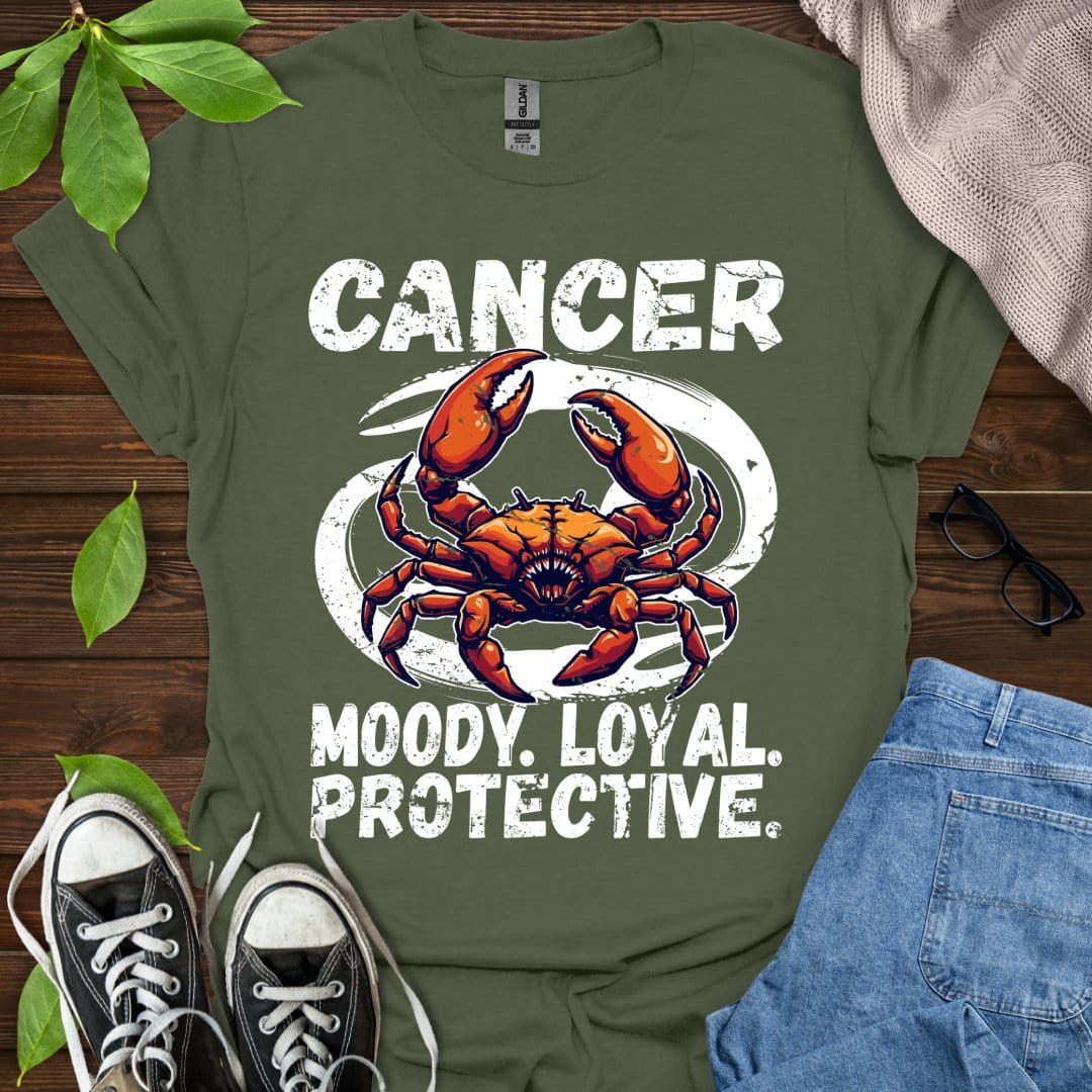 Printify T-Shirt Military Green / S Cancer - Moody. Loyal. Protective