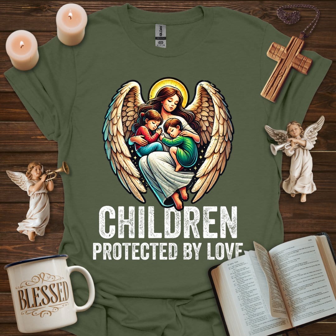 Printify T-Shirt Military Green / S Children Protected By Love T-Shirt