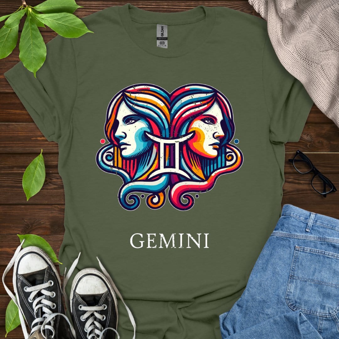 Printify T-Shirt Military Green / S Gemini (Simple)