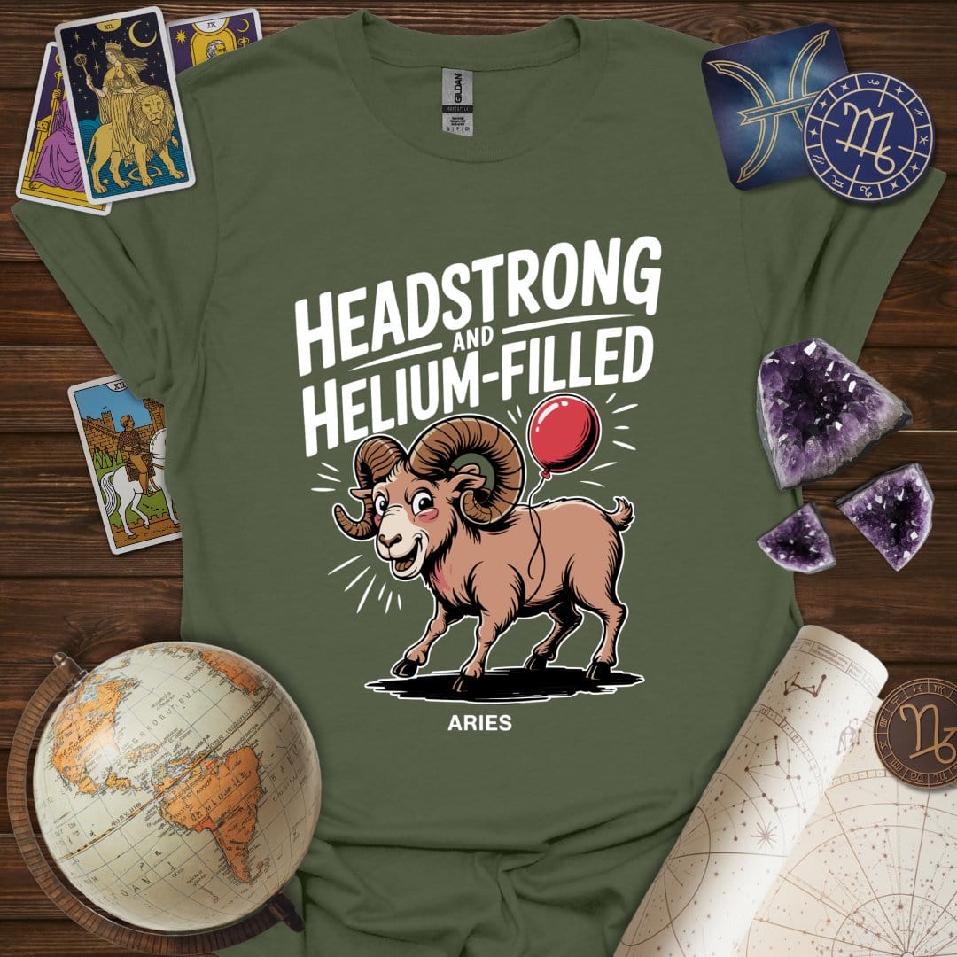 Printify T-Shirt Military Green / S Headstrong and Helium Filled T-Shirt