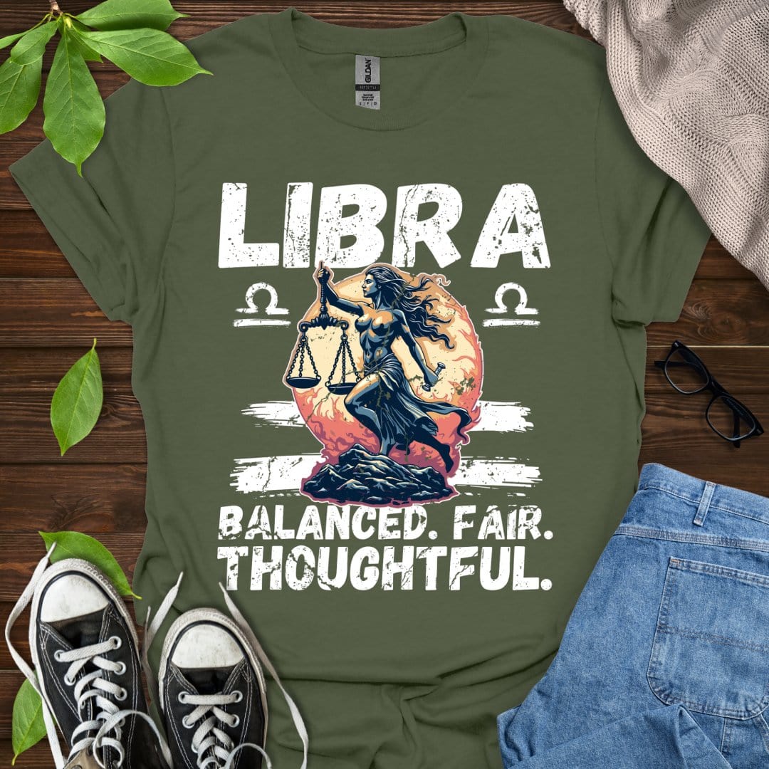 Printify T-Shirt Military Green / S Libra - Balanced. Fair. Thoughtful.