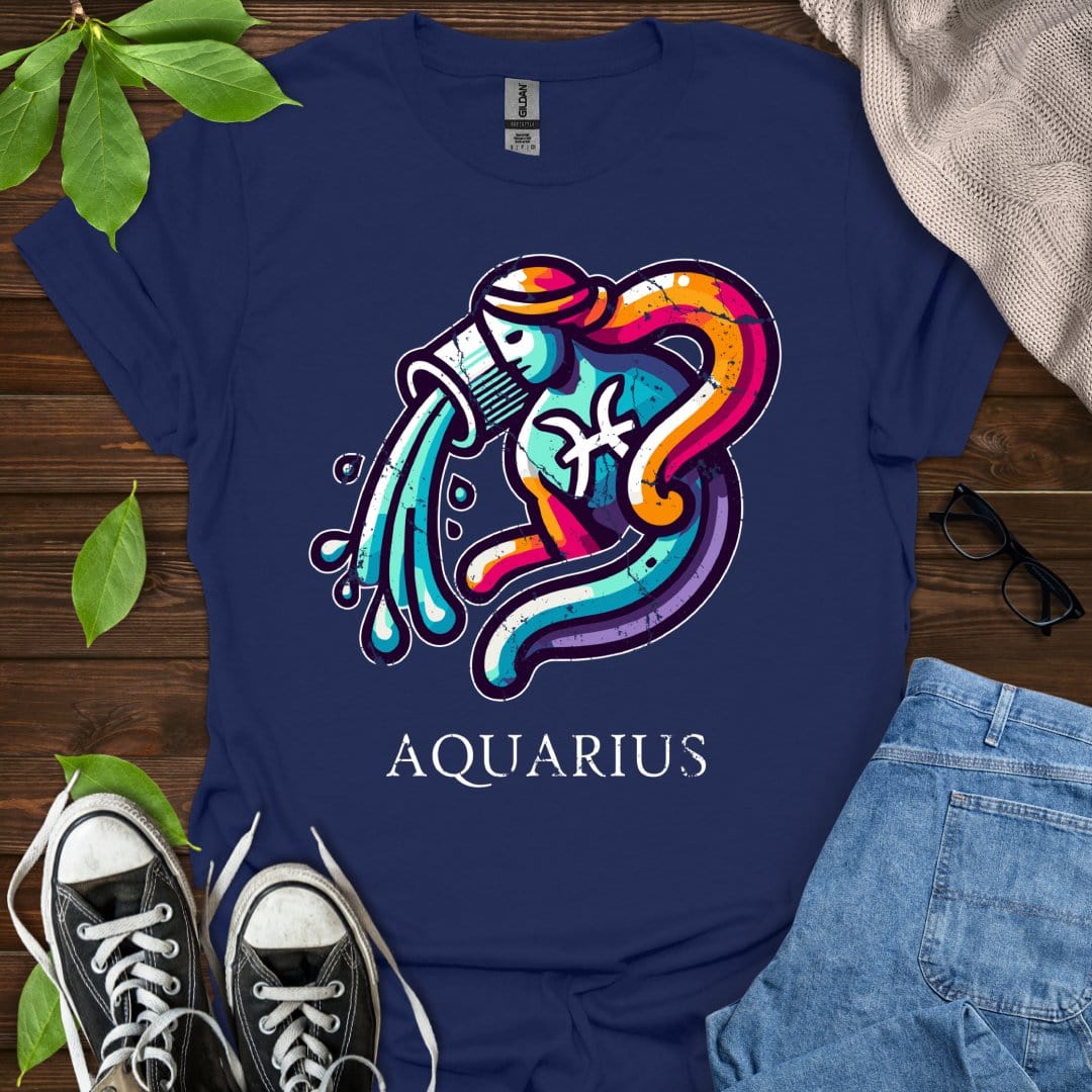 Printify T-Shirt Navy / XS Aquarius (Simple)