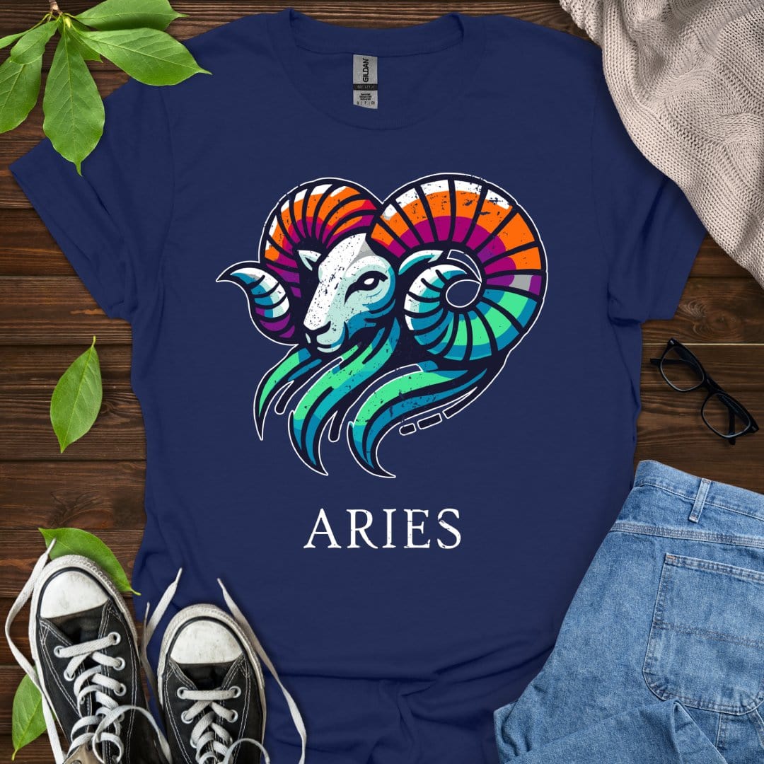 Printify T-Shirt Navy / XS Aries (Simple)