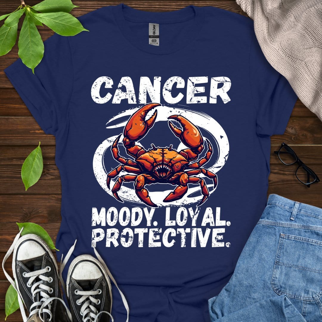 Printify T-Shirt Navy / XS Cancer - Moody. Loyal. Protective