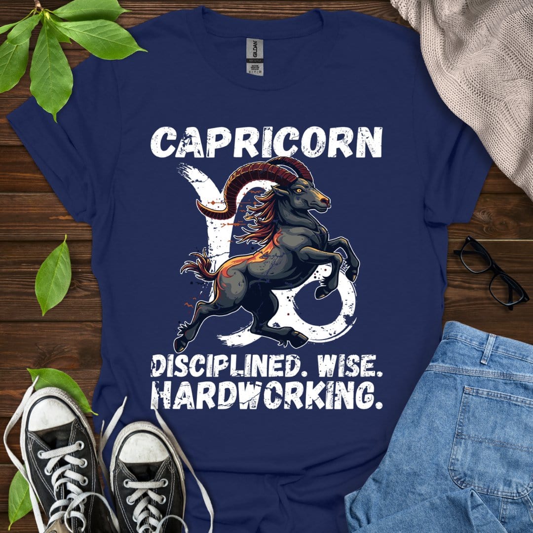 Printify T-Shirt Navy / XS Capricorn - Disciplined. Wise. Hardworking.