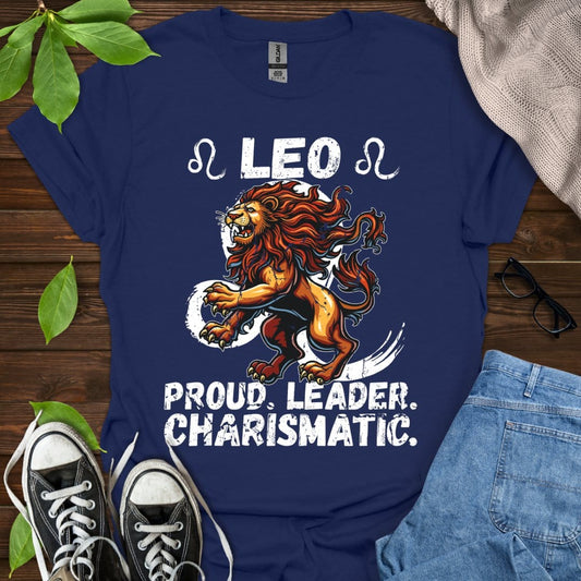 Printify T-Shirt Navy / XS Leo - Proud. Leader. Charismatic.