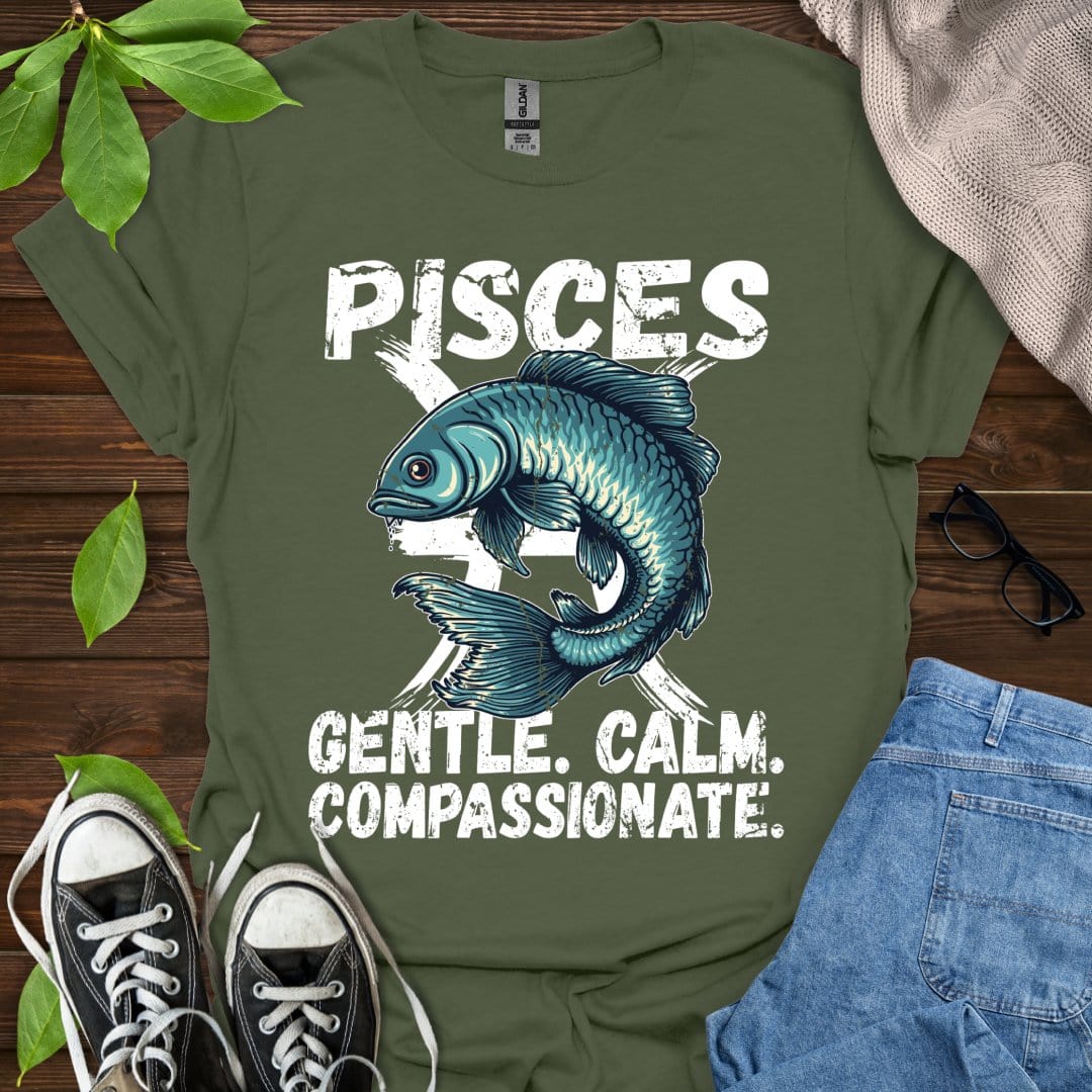 Printify T-Shirt Pisces - Gentle. Calm. Compassionate.