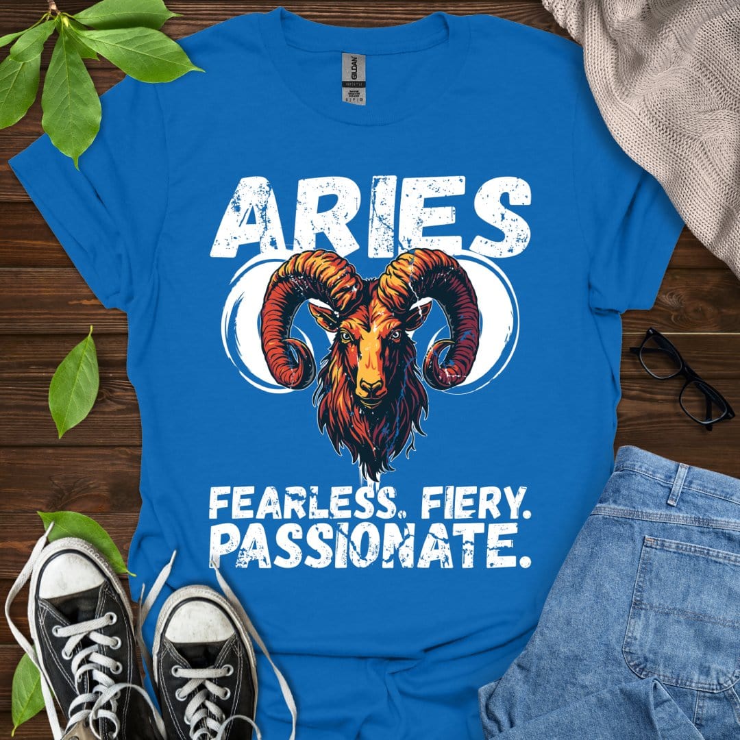 Printify T-Shirt Royal / XS Aries - Fearless. Fiery. Passionate.