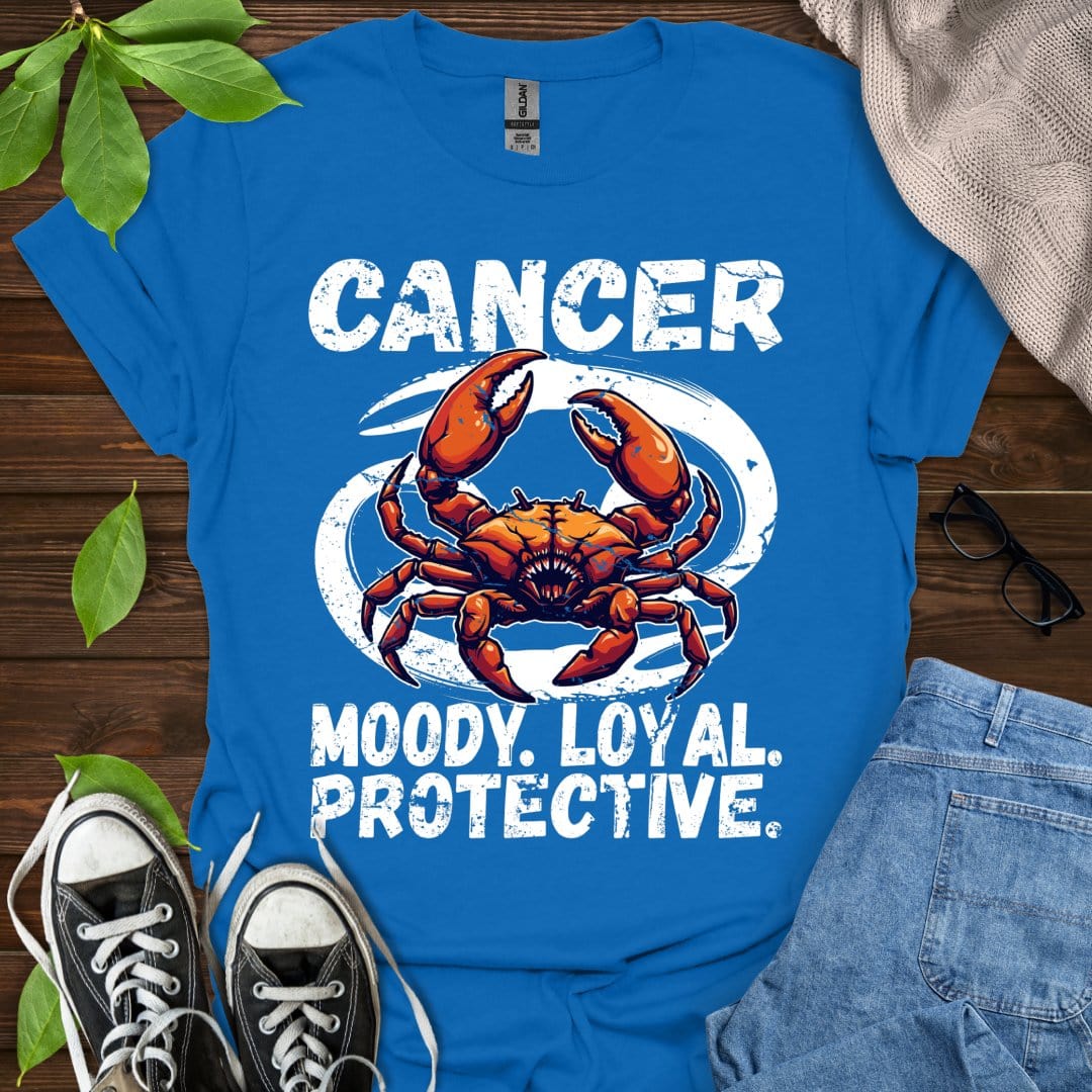 Printify T-Shirt Royal / XS Cancer - Moody. Loyal. Protective