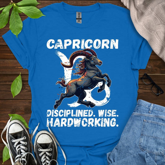 Printify T-Shirt Royal / XS Capricorn - Disciplined. Wise. Hardworking.