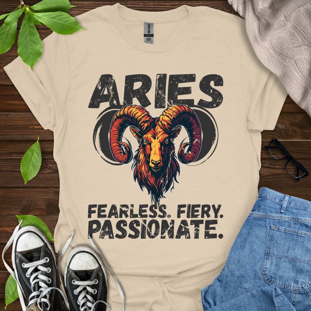 Printify T-Shirt Sand / S Aries - Fearless. Fiery. Passionate.
