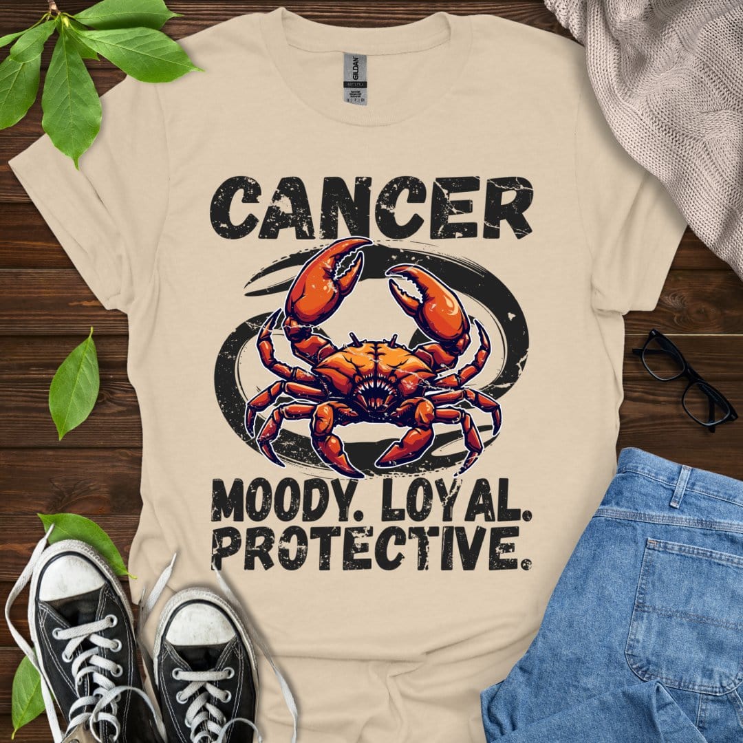 Printify T-Shirt Sand / S Cancer - Moody. Loyal. Protective