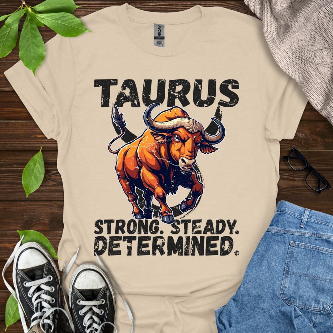 Printify T-Shirt Sand / S Taurus - Strong. Steady. Determined.