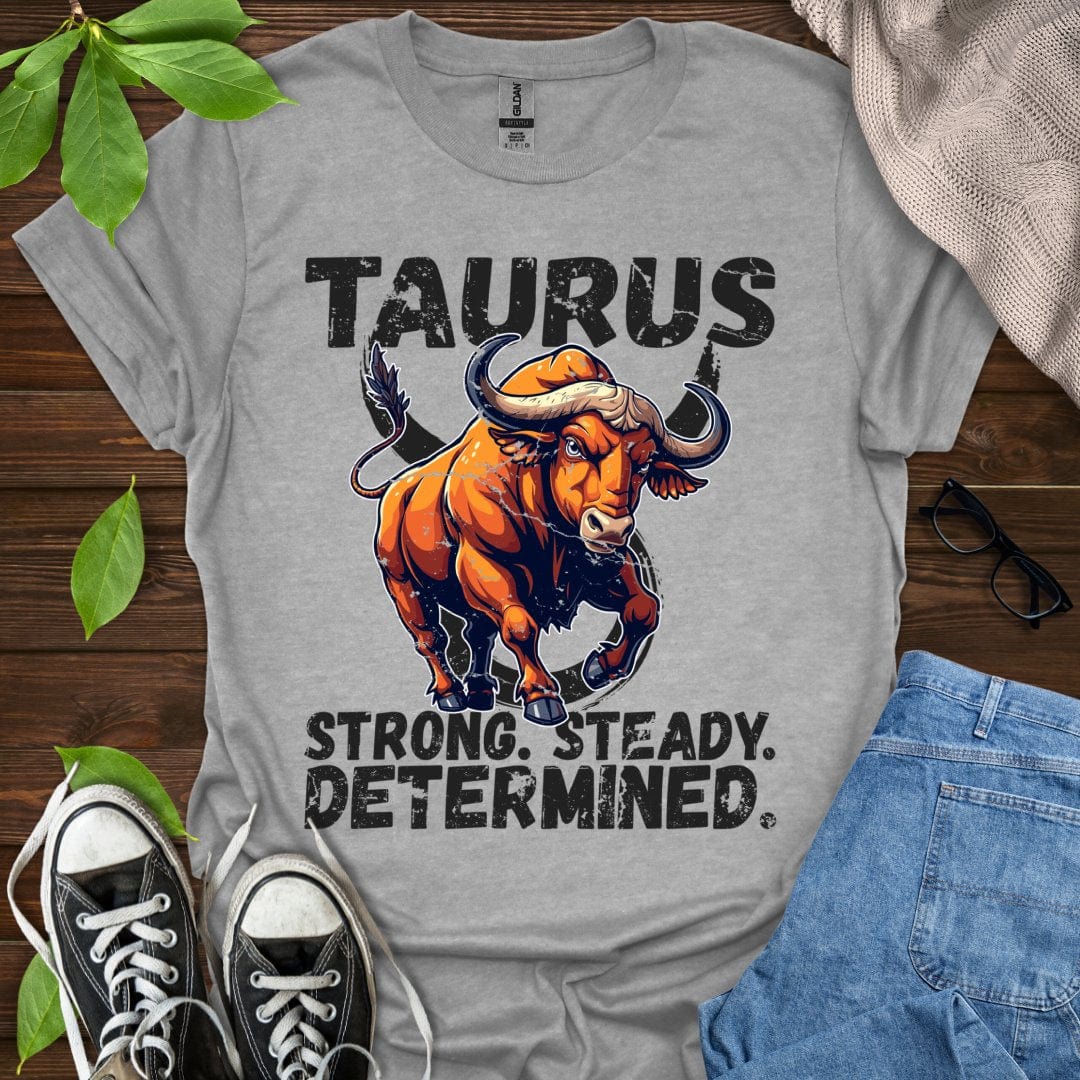Printify T-Shirt Sport Grey / XS Taurus - Strong. Steady. Determined.
