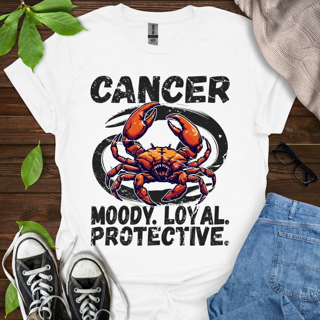 Printify T-Shirt White / XS Cancer - Moody. Loyal. Protective